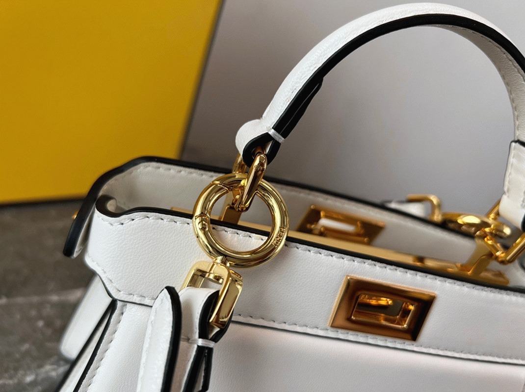 Top Quality Faux F**di Peekaboo ISeeU Petite Bag In White Nappa Leather