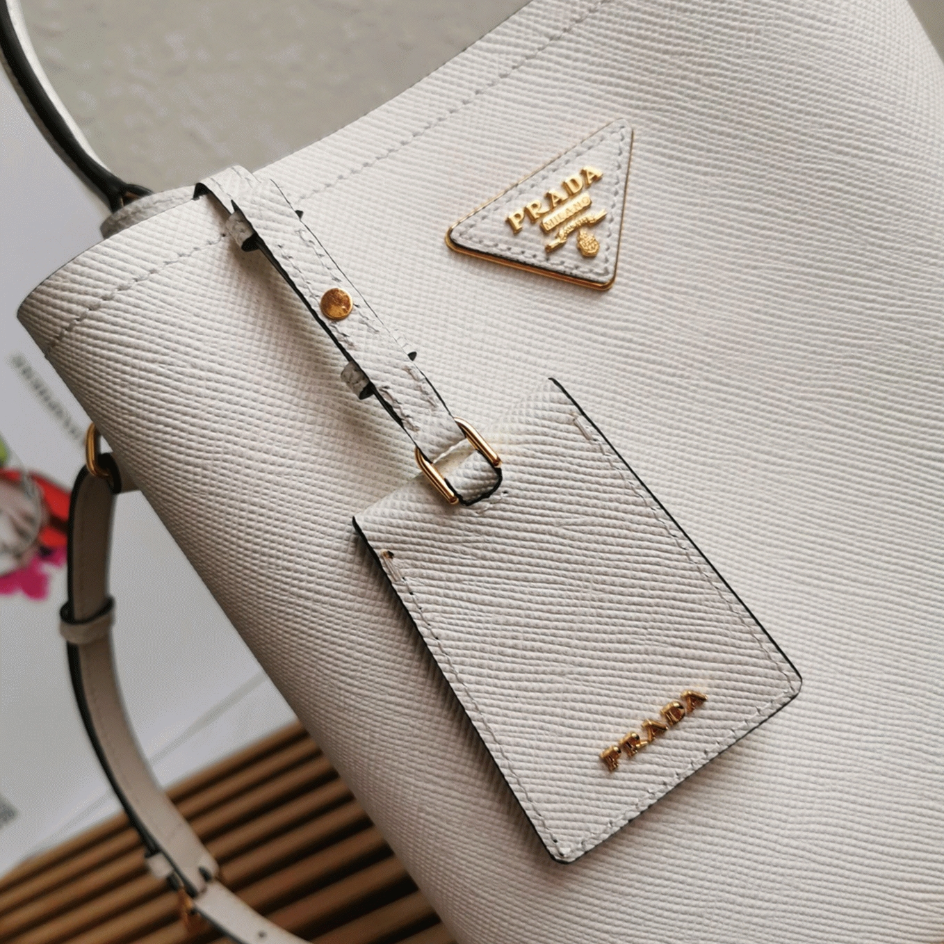 White Pra*a Medium Panier Bag Replica