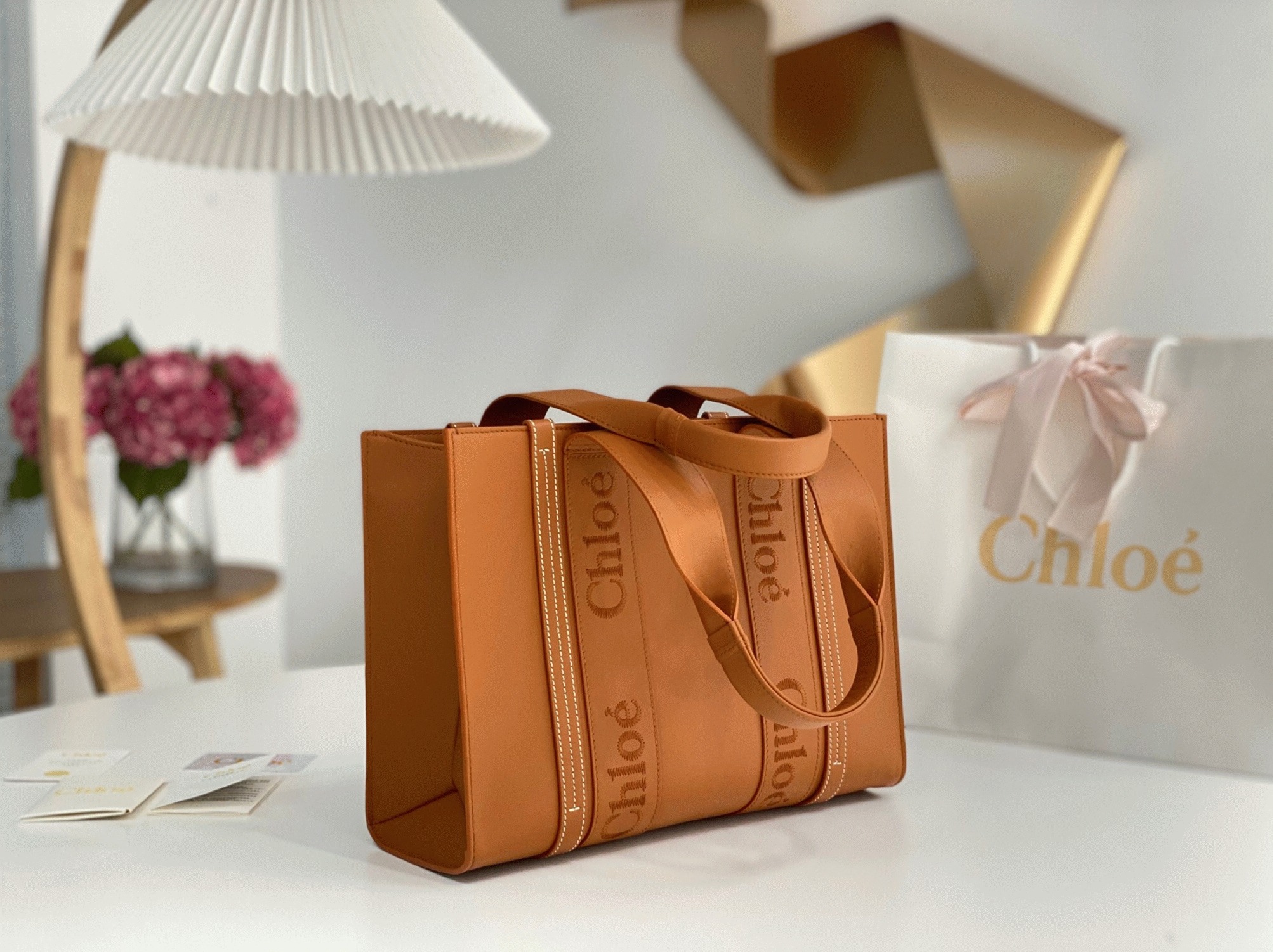 top quality faux Ch10e woody medium tote bag in brown calfskin