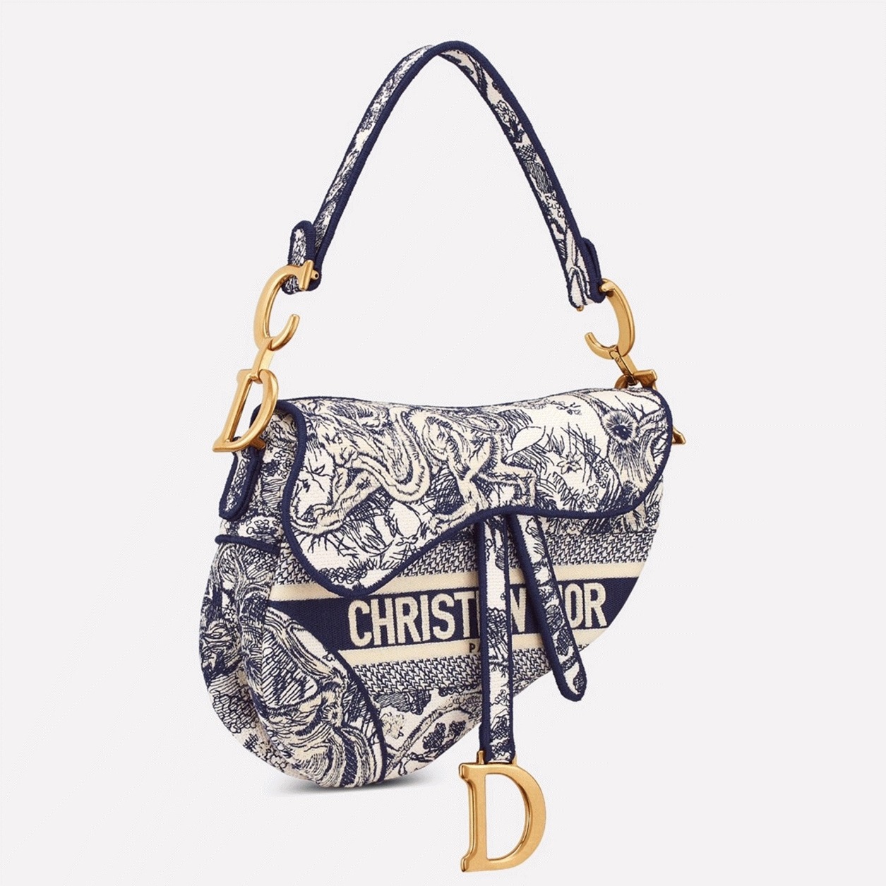 D10r Saddle Bag Replica in Blue Toile de Jouy Embroidery
