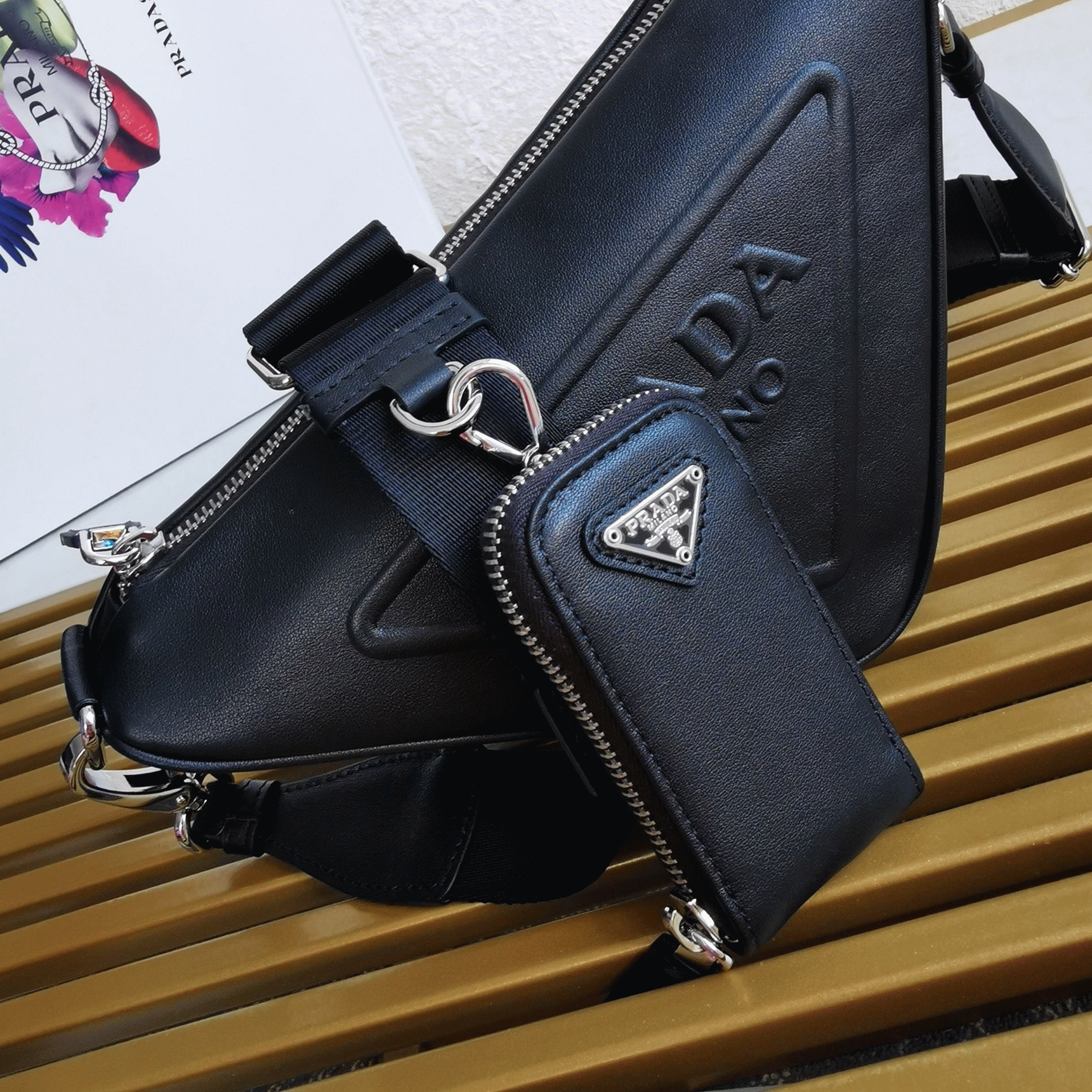 Pra*a Triangle Shoulder Bag Knockoff in Black