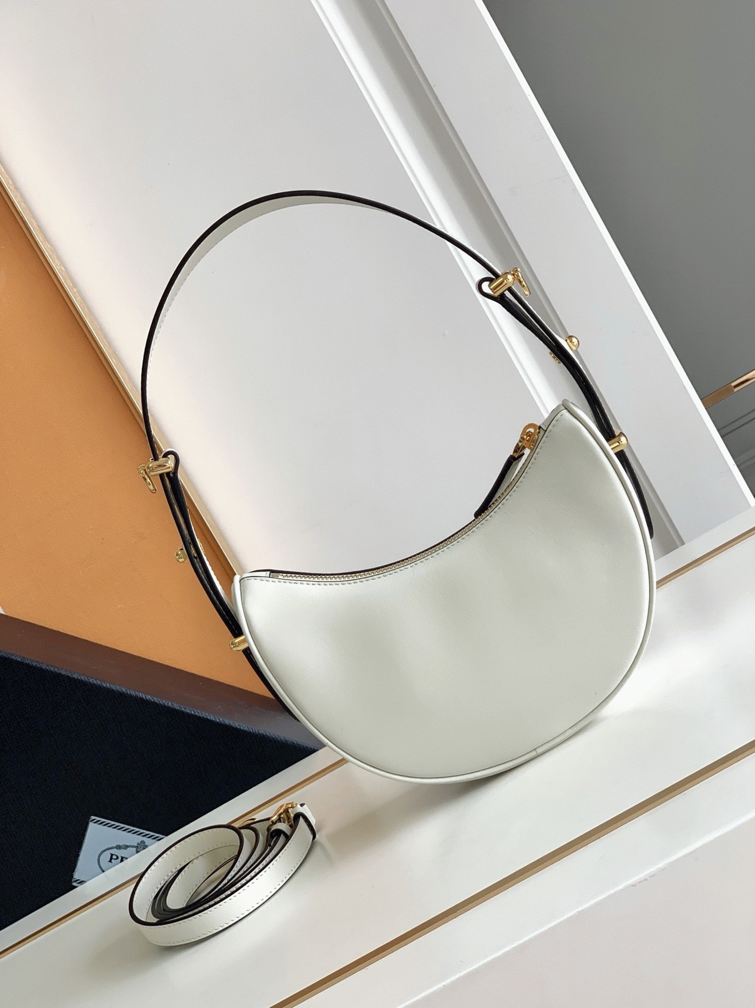White Pra*a Arque Mini Shoulder Bag Fake