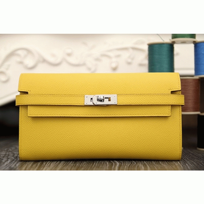 Yellow replica H**me5 Kelly Longue wallet