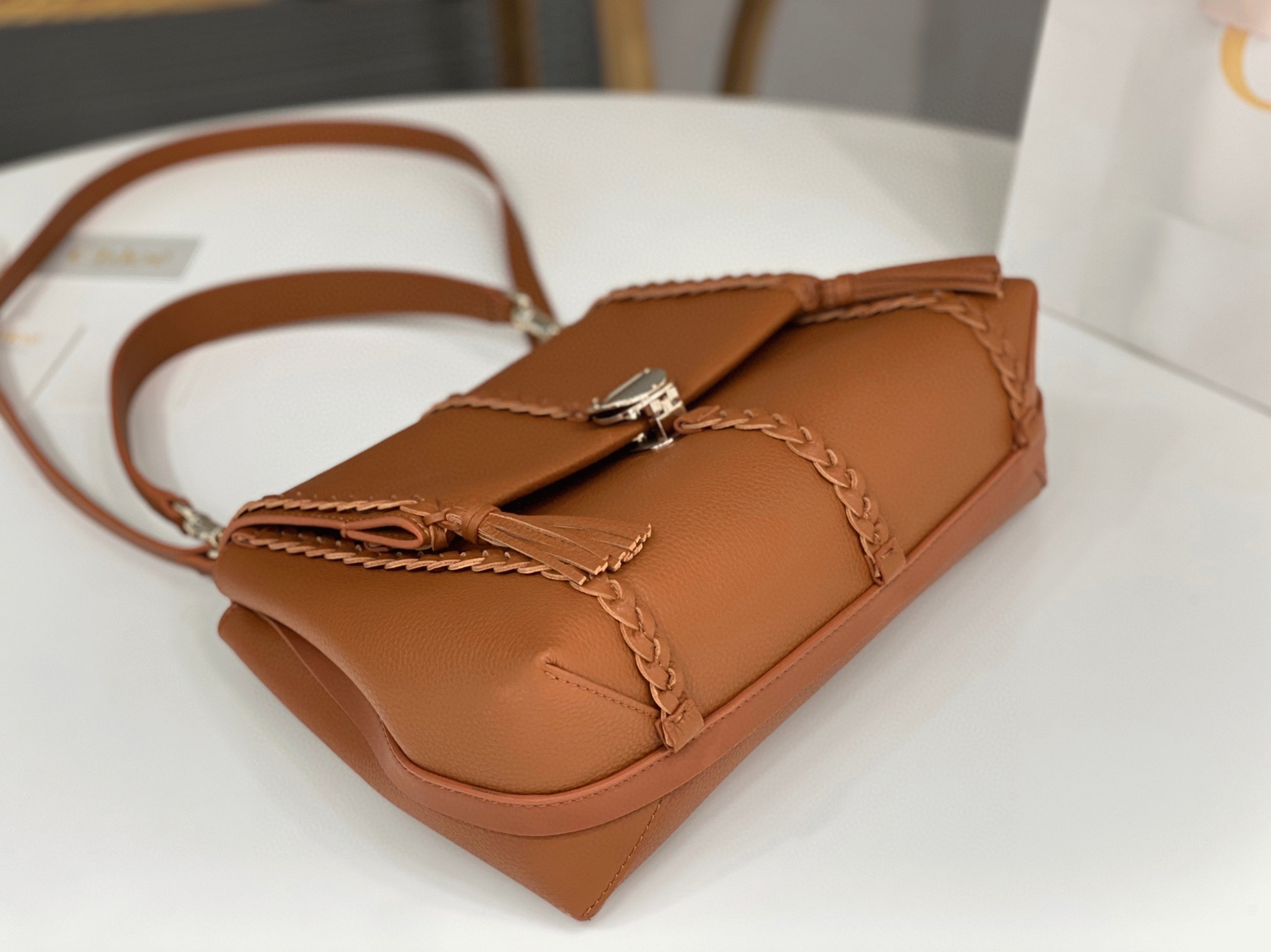 top quality fake Ch10e penelope medium shoulder bag in brown grained calfskin