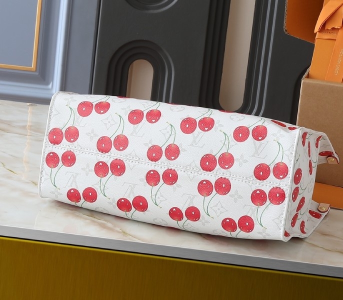 X TM Monogram Cherry Canvas Onthego MM In White Style 1