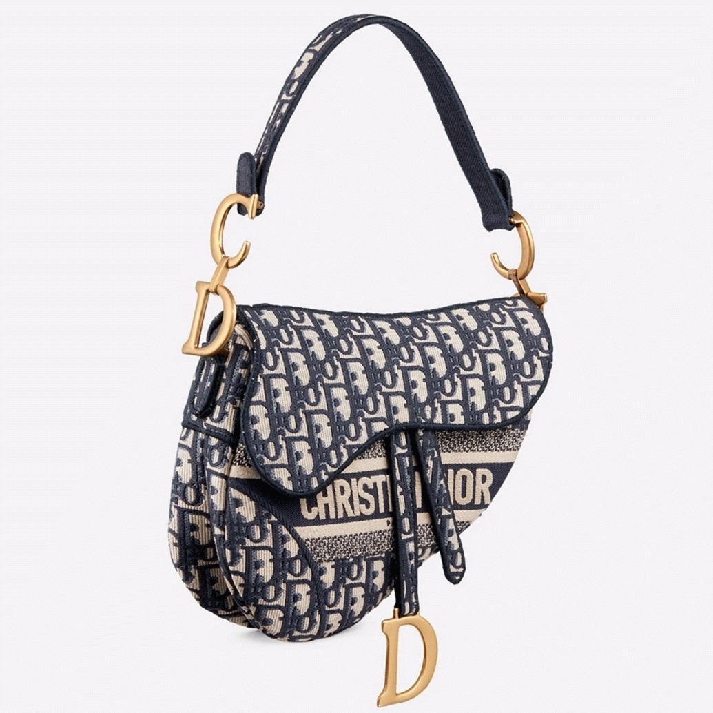 D10r Saddle Bag Replica in Blue D10r Oblique Embroidery
