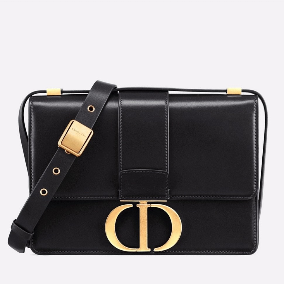 D10r 30 Montaigne Medium Bag Replica in Black Box Calfskin