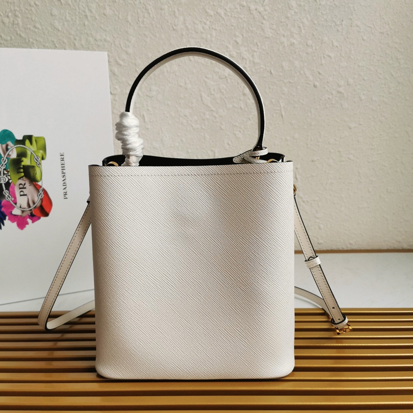 White Pra*a Medium Panier Bag Replica