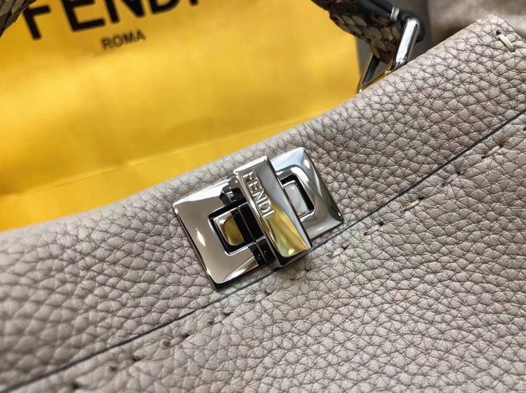 Top Quality Knockoff F**di Peekaboo Mini Selleria Grey Bag with Python Leather Handle