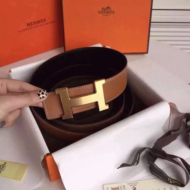Top-quality fake H**me5 Kits belt featuring Constance buckle in brown epsom