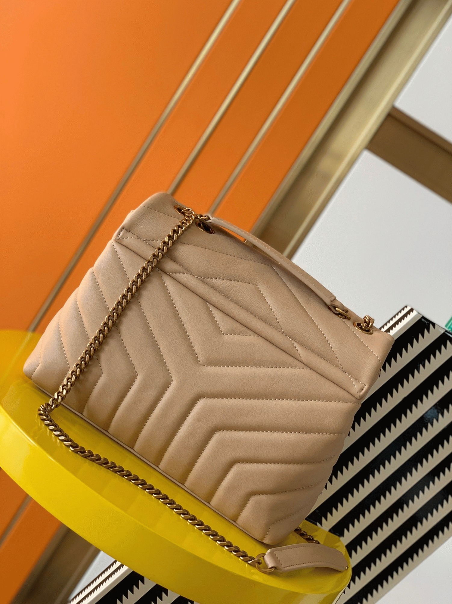 Fake Sa1nt Lau*nt LouLou Small Chain Bag Beige