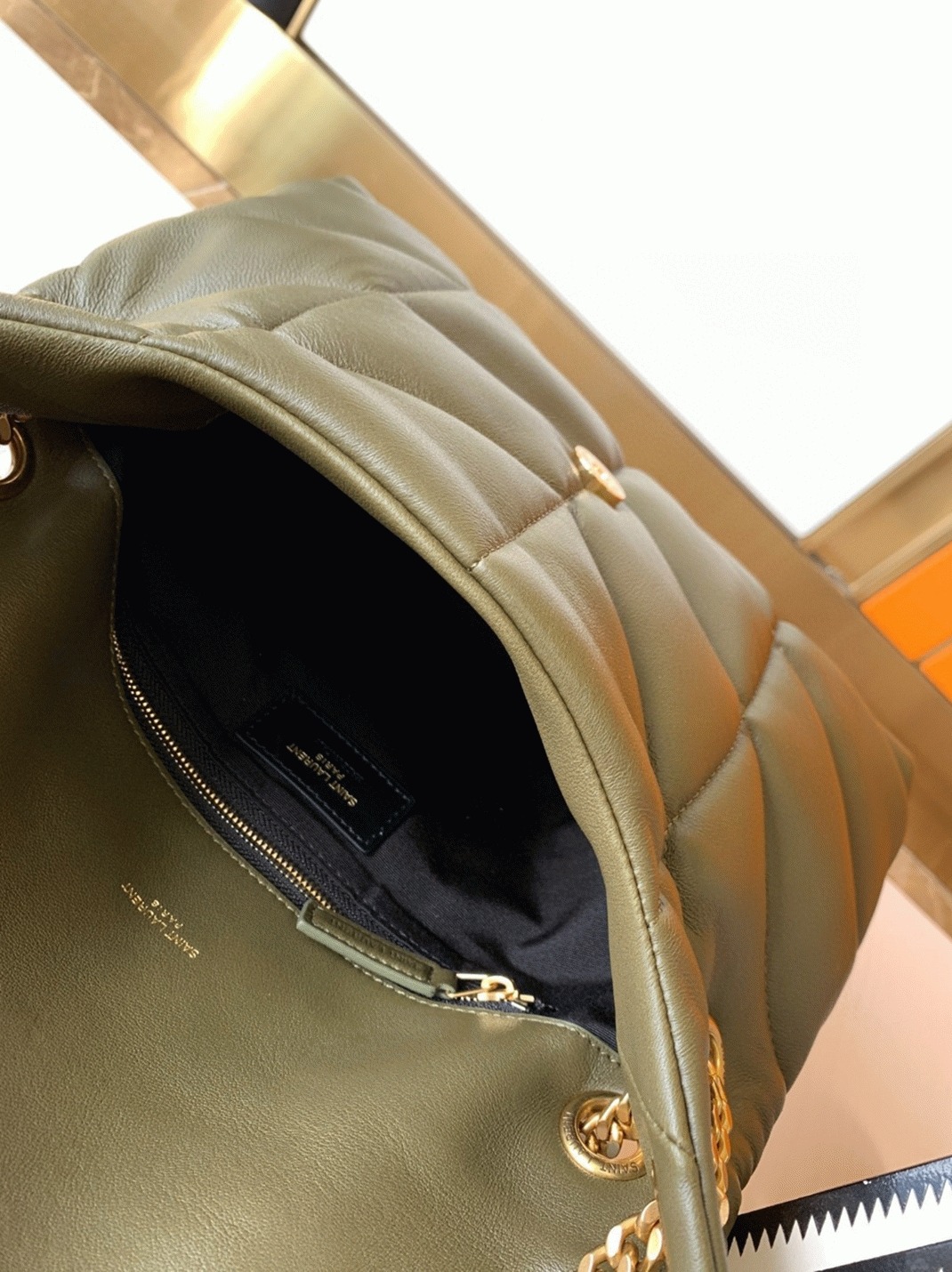 Replica Sa1nt Lau*nt Puffer Small Chain Bag Army Green Lambskin