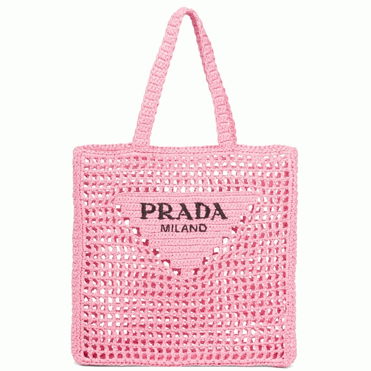 Pra*a Small Tote Bag Imitation in Pink Woven Raffia