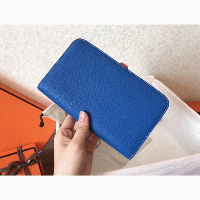 Blue piment leather fake H**me5 Dogon duo wallet
