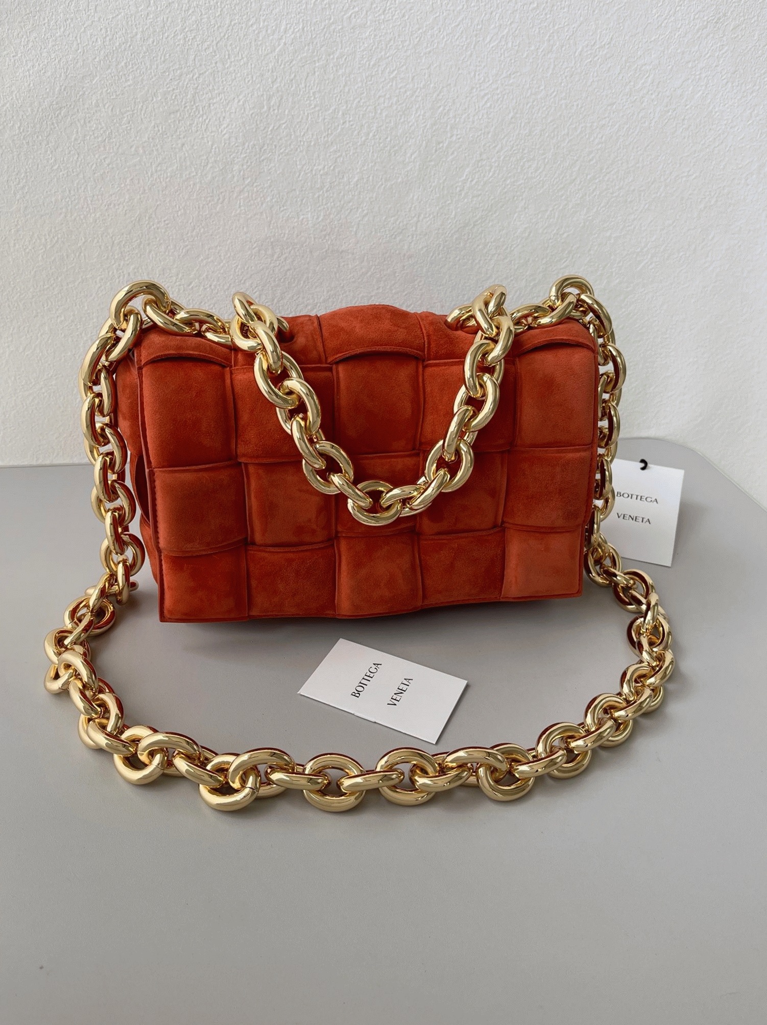 Top Quality Faux B0tt*ga Ven*ta Chain Cassette Bag In Maple