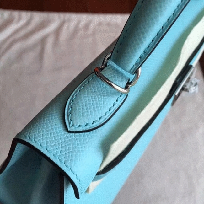 Blue Atoll Epsom Fake H**me5 Kelly 25cm Sellier Elegant Handbag