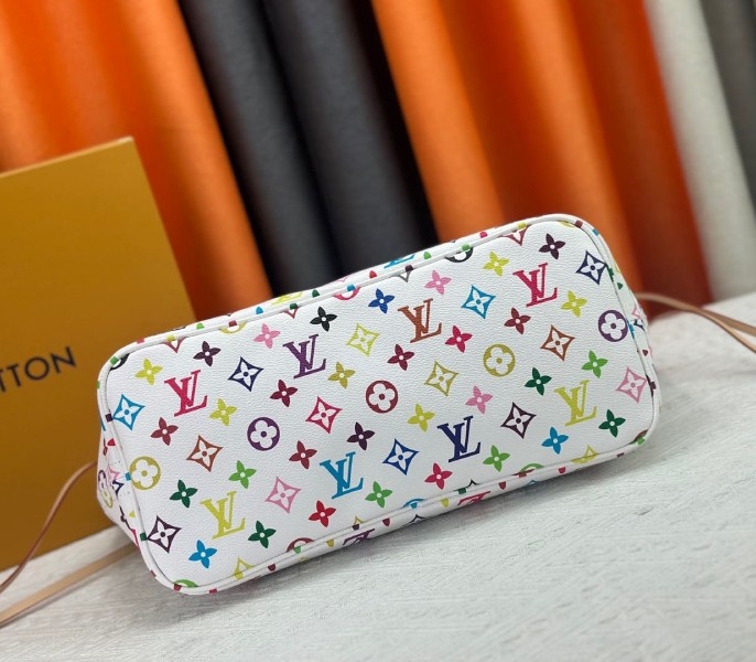 LV X TM Multicolored Neverfull MM In White