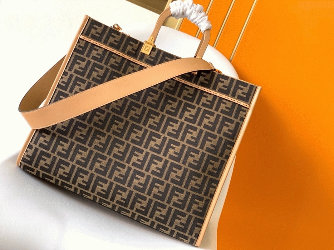 Top Quality Replica F**di Sunshine Large Tote Bag in Brown FF Jacquard Fabric