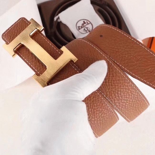 Fake H**me5 H-shaped belt buckle in brown