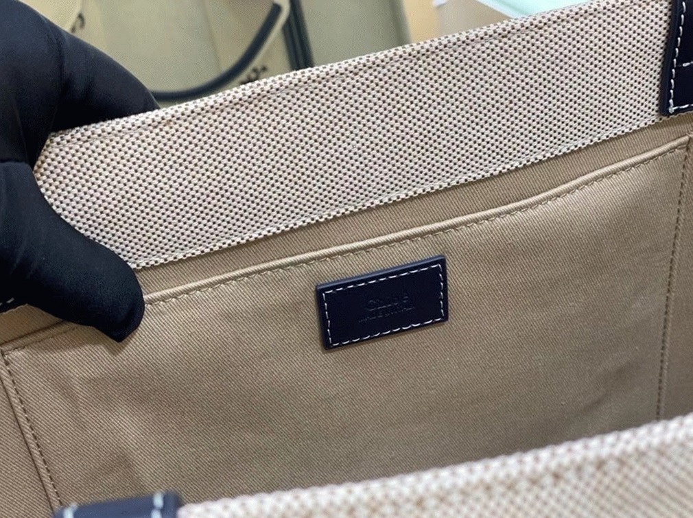 top quality replica Ch10e large woody tote bag in canvas with blue leather strips