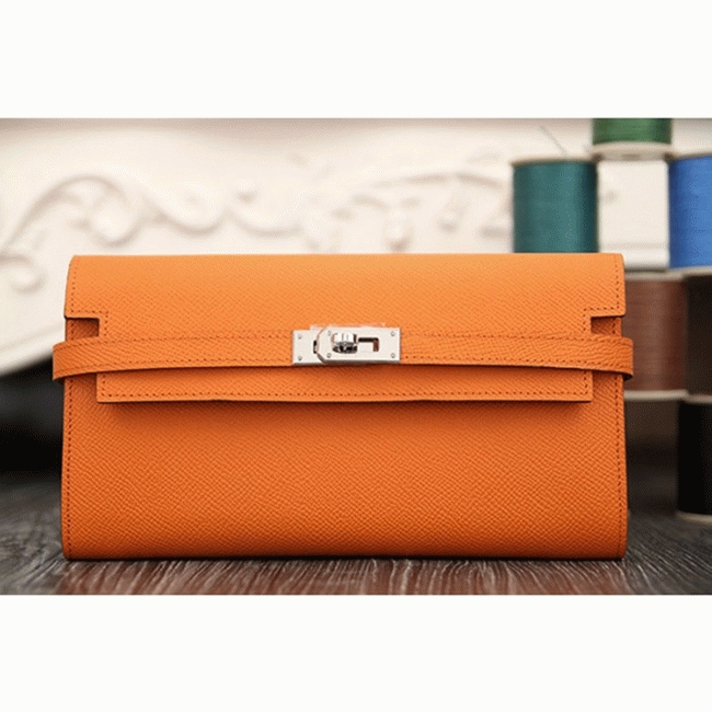 Orange cheap replica H**me5 Kelly Longue wallet