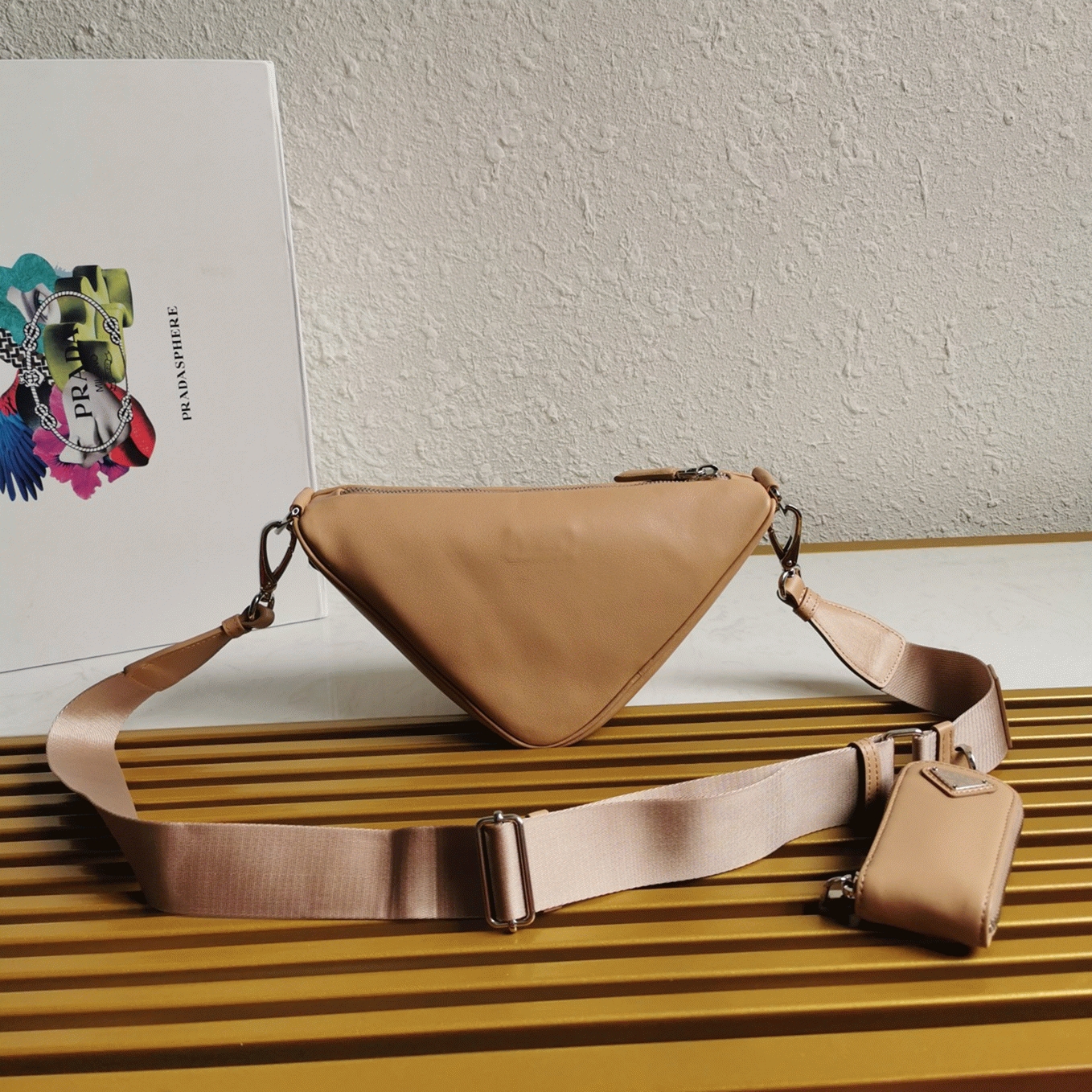 Pra*a Triangle Shoulder Bag Imitation in Beige