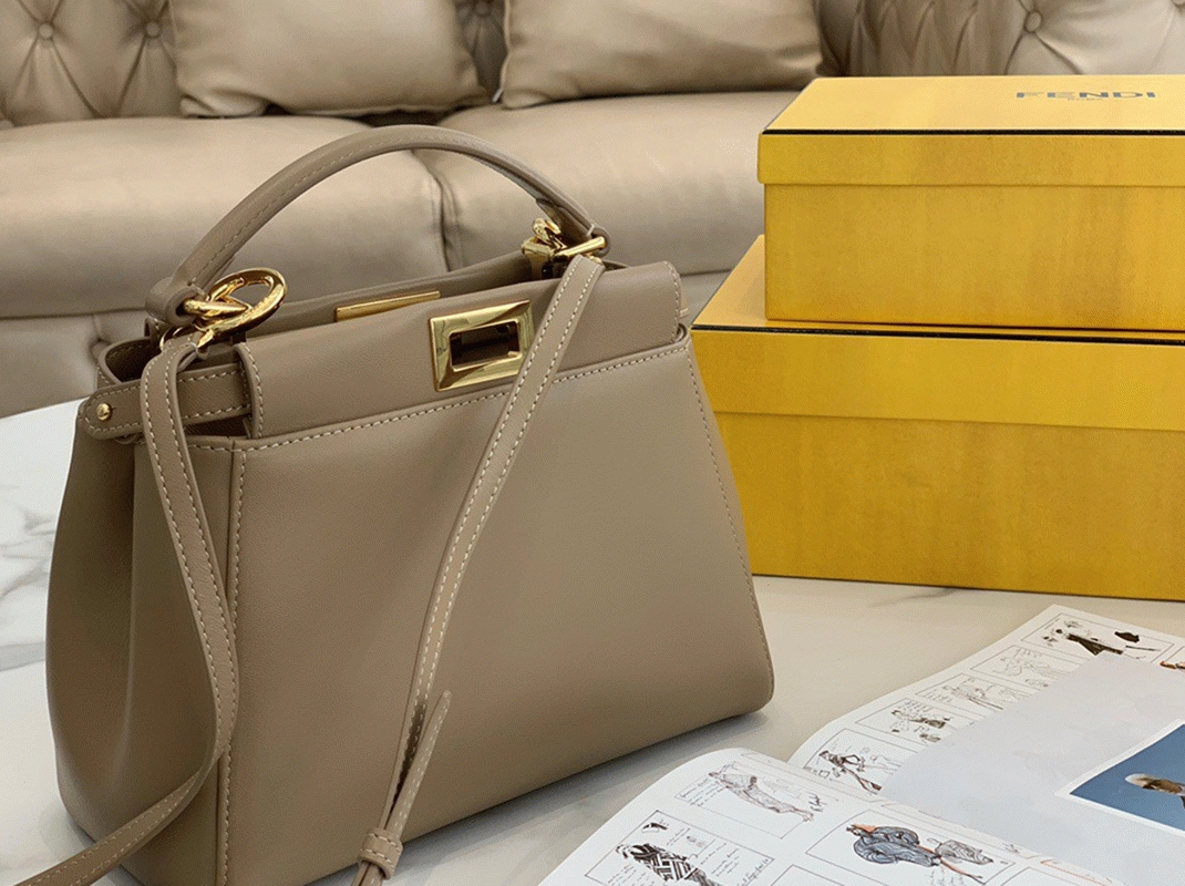 Top Quality Fake F**di Peekaboo Mini Bag In Dove Grey Nappa Leather