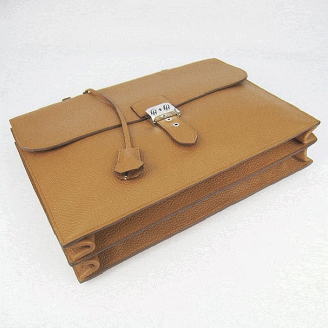 Brown Calf Leather Fake H**me5 Sac A Depeches 38cm Briefcase
