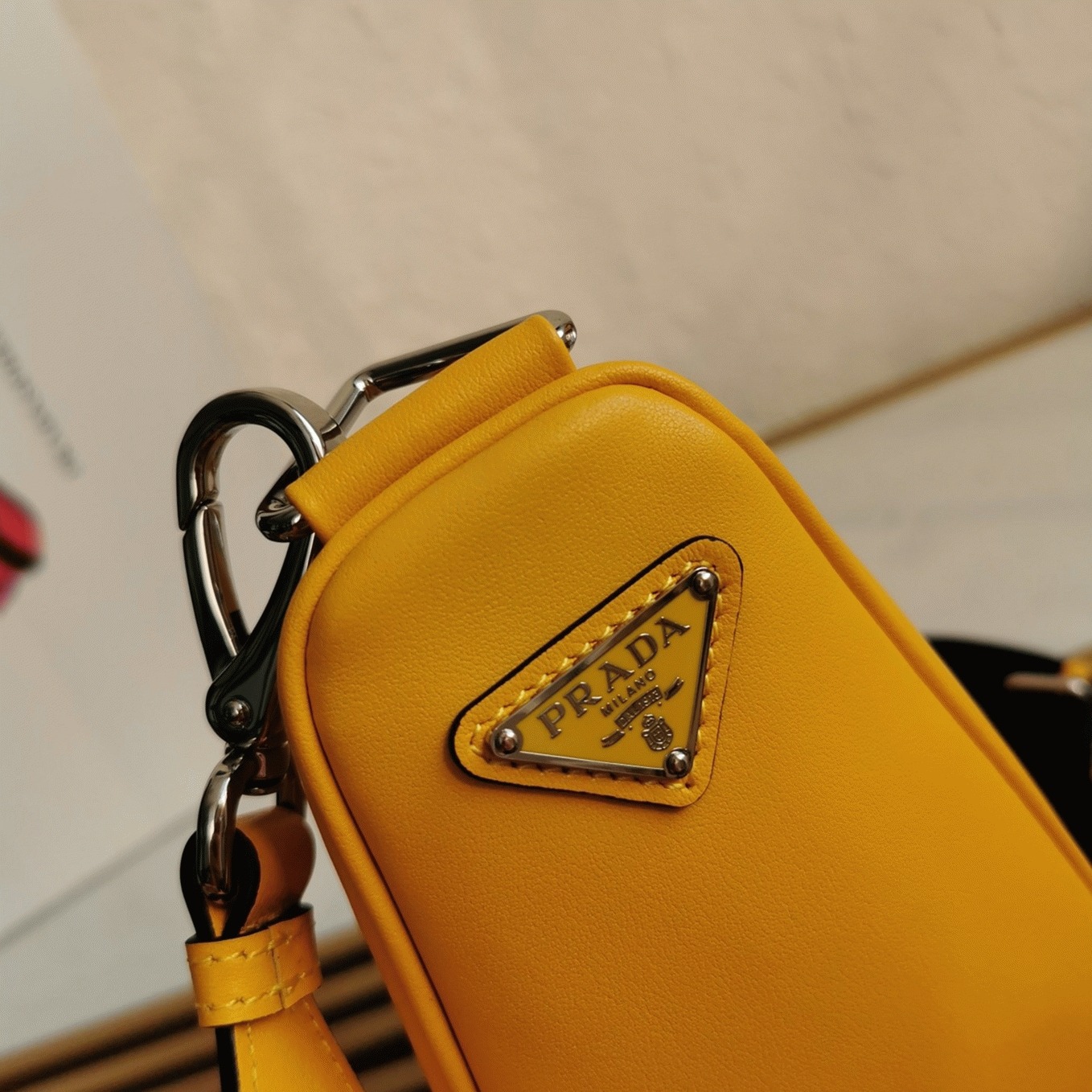 Pra*a Triangle Shoulder Bag Replica in Yellow
