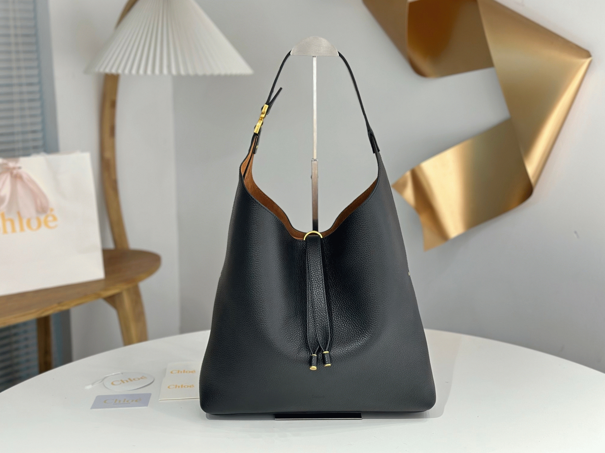 top quality knockoff previous previous Ch10e marcie hobo bag in black grained leather