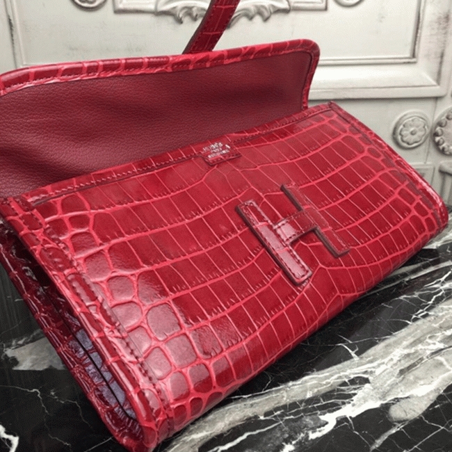 Top luxury dark red crocodile leather replica H**me5 Jige Elan clutch bag