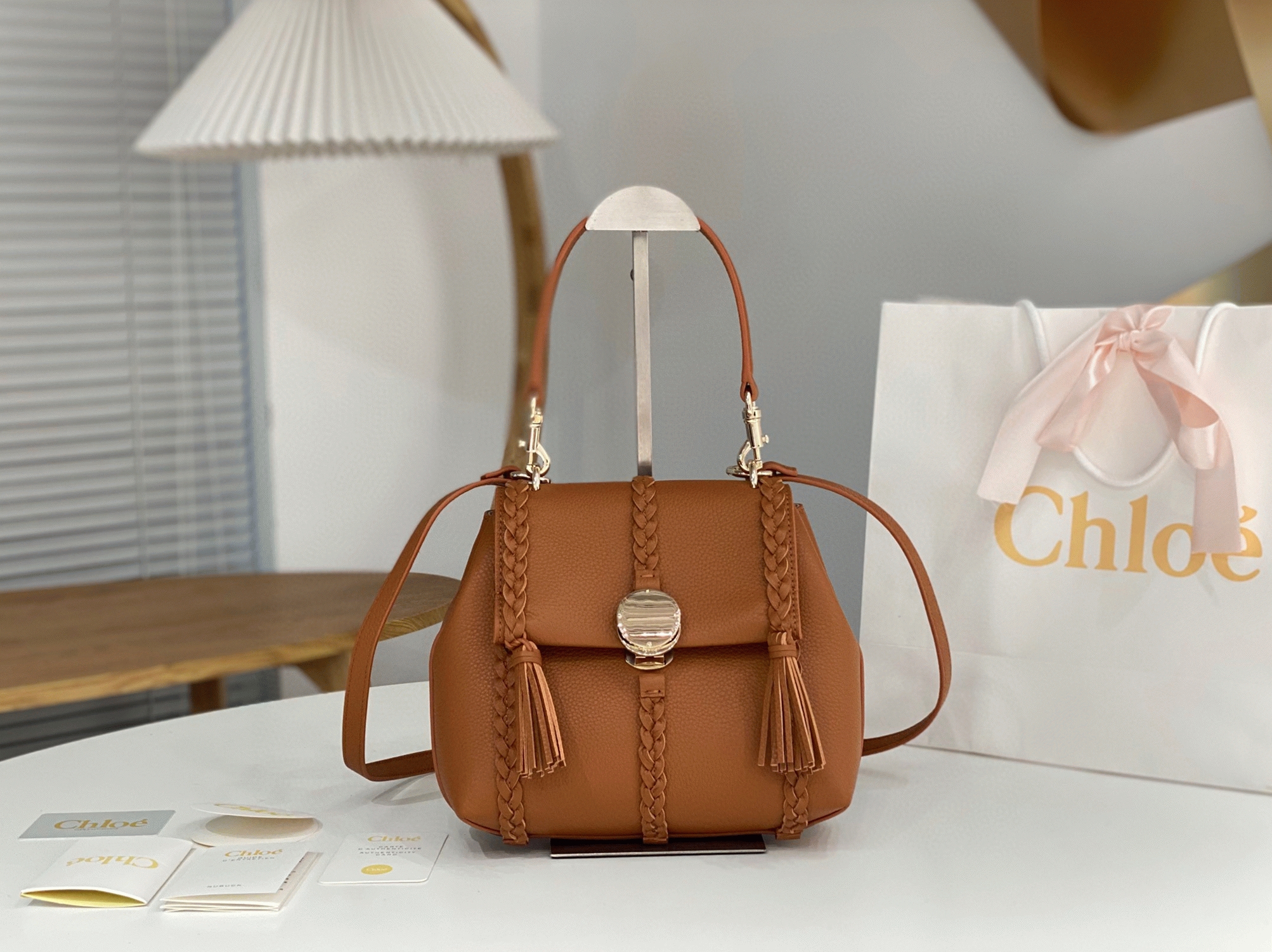 top quality fake Ch10e penelope small shoulder bag in brown grained calfskin