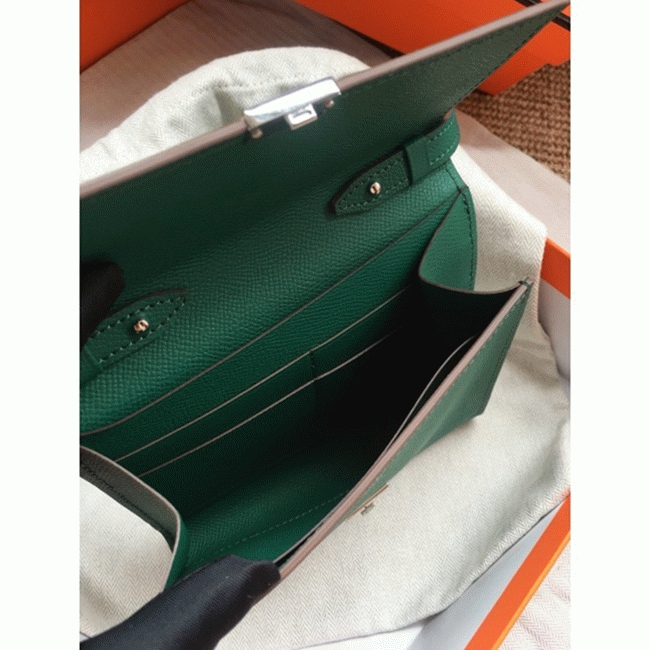 Green fake designer H**me5 Clic wallet with strap