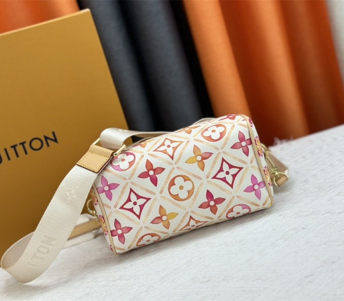 L0vis Vvtt0n LV By The Pool Monogram Tiles Canvas Speedy Bandouliere 20 Bag In Coral