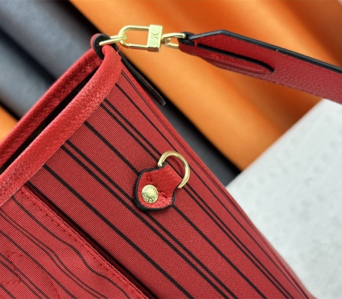 L0vis Vvtt0n Neverfull Bandouliere Inside Out MM Tote In Monogram Canvas And Rouge Sari Textile