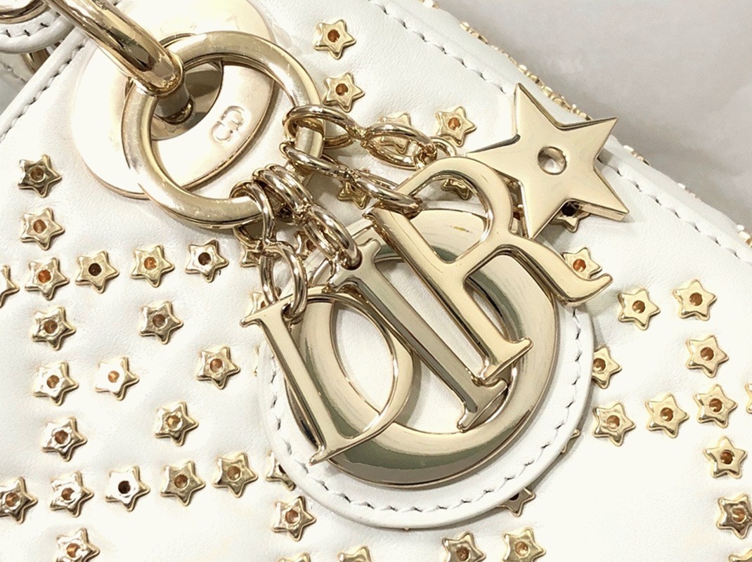 D10r Lady D10r Mini Chain Bag in White Lambskin with Star Embroidery