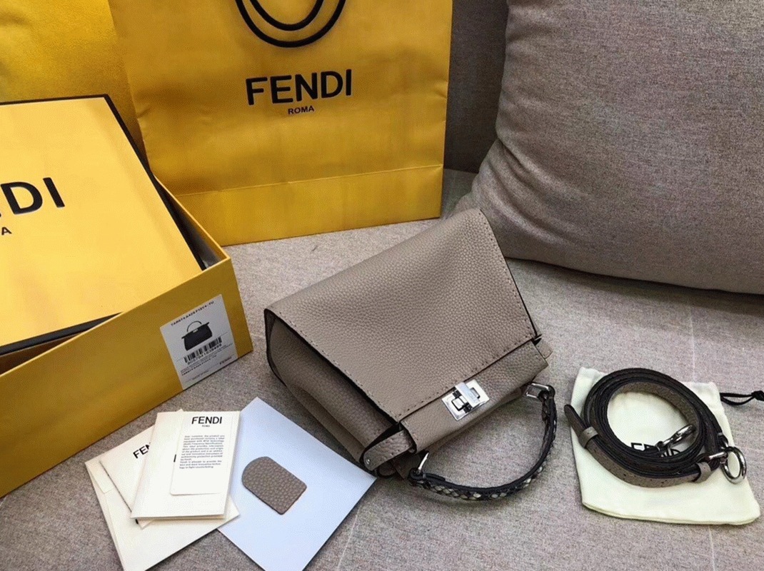 Top Quality Knockoff F**di Peekaboo Mini Selleria Grey Bag with Python Leather Handle