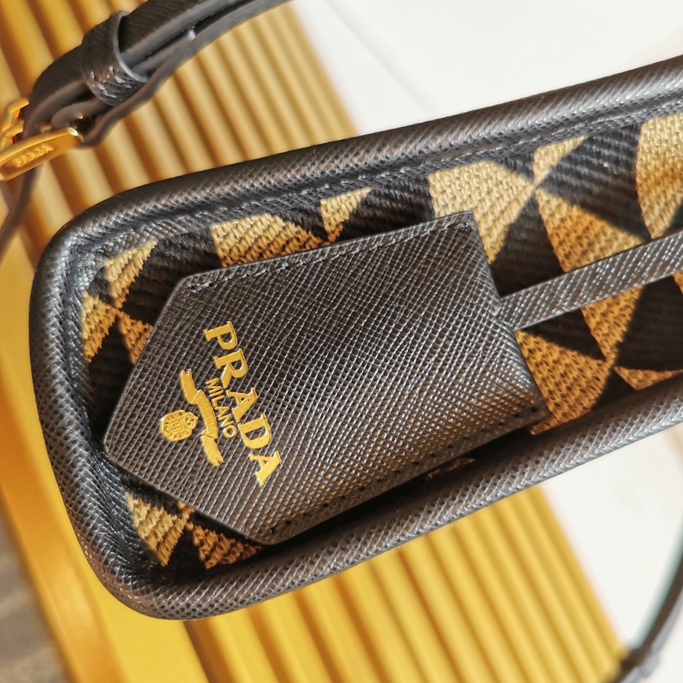 Pra*a Symbole Micro Bag Fake in Black/Beige Jacquard Fabric