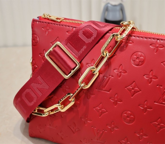 L0vis Vvtt0n Coussin PM Bag In Red With Jacquard Strap