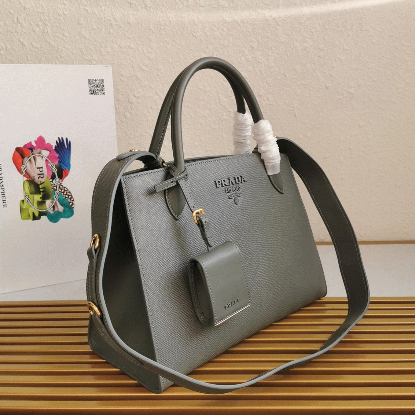 Grey Pra*a Monochrome Medium Bag Replica