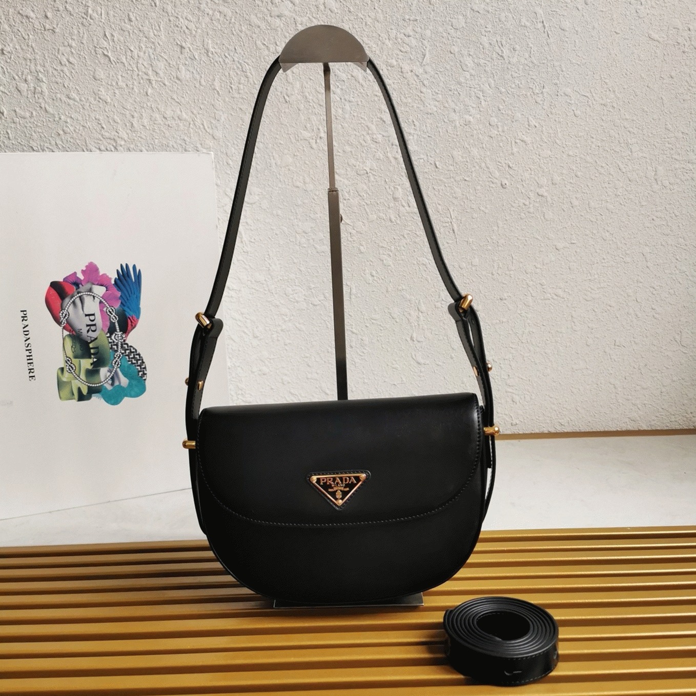 Black Pra*a Arque Shoulder Bag with Flap Fake