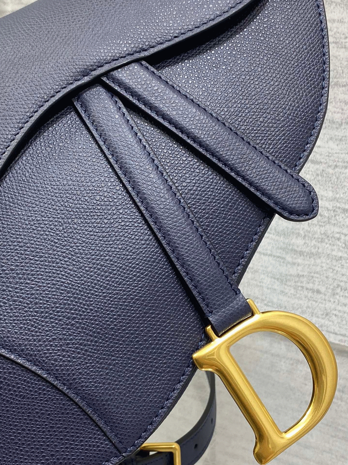 D10r Saddle Bag with Strap Replica in Indigo Blue Grained Calfskin