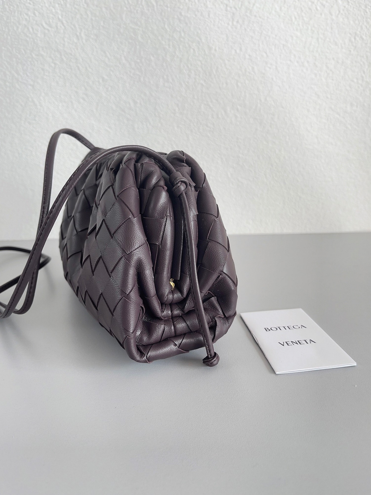 Knockoff B0tt*ga Ven*ta Mini Pouch with Strap Grape