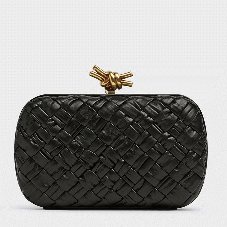 Replica B0tt*ga Ven*ta Knot Minaudiere Clutch Black Foulard