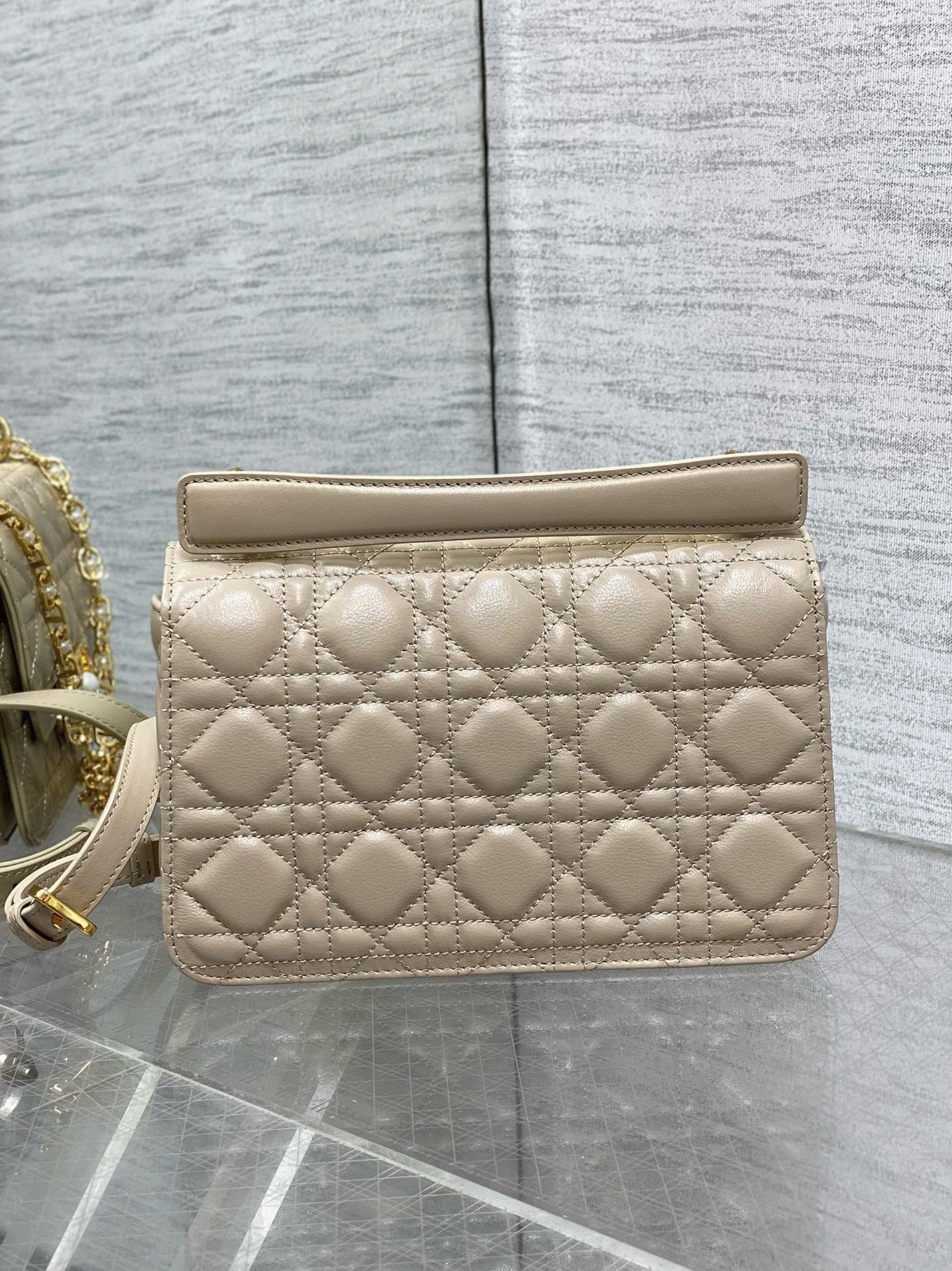 D10r Small Jolie Top Handle Bag Knockoff in Beige Cannage Calfskin