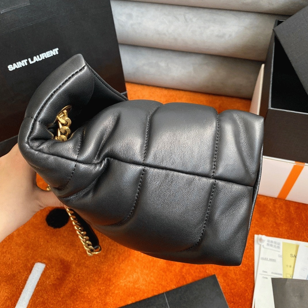 Sa1nt Lau*nt Puffer Medium Chain Bag Black Lambskin