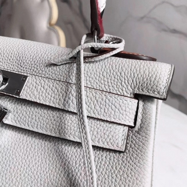 White H**me5 Kelly 28cm Knockoff Bag with Zigzag Handle