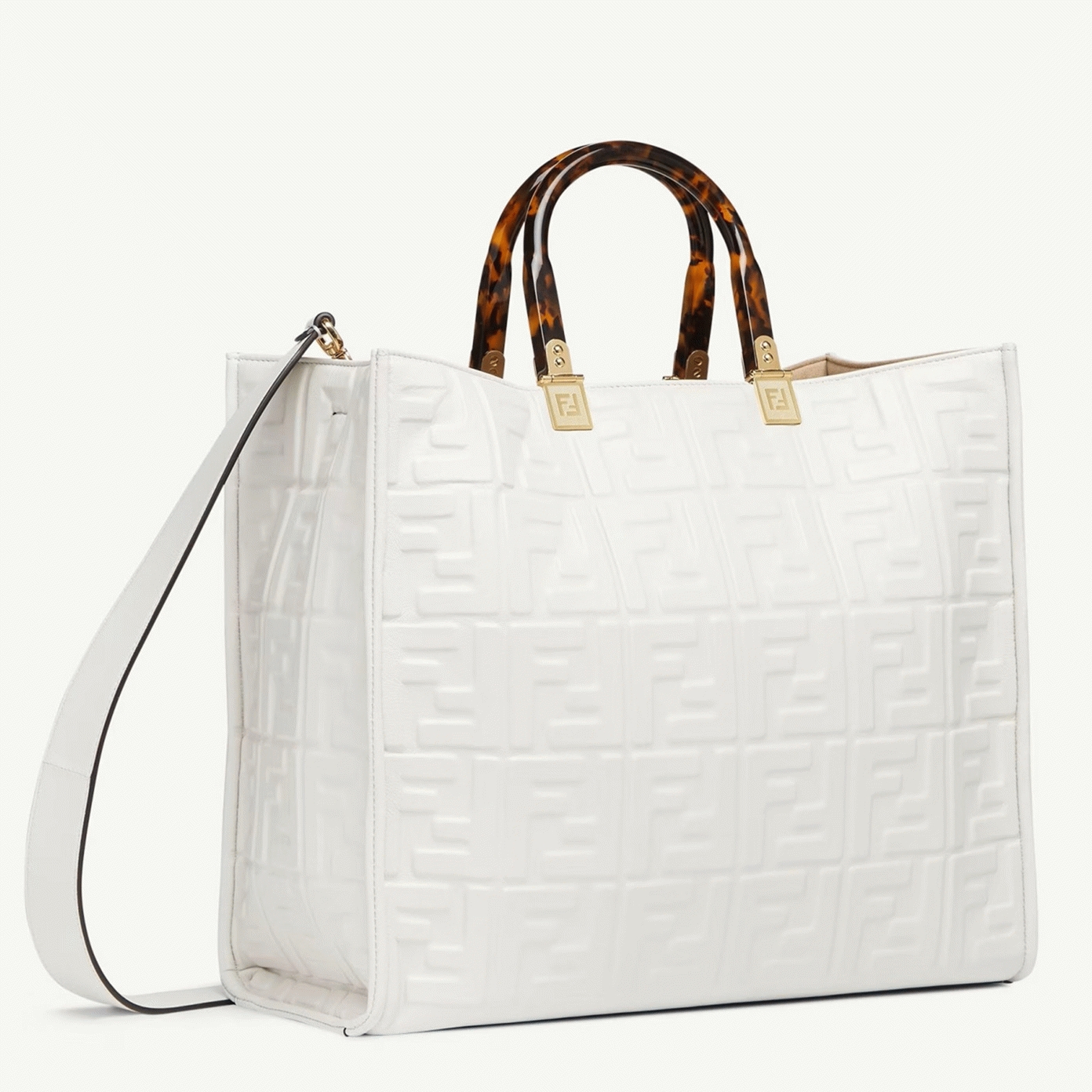 Top Quality Fake F**di Sunshine Medium Tote Bag In White FF Calfskin