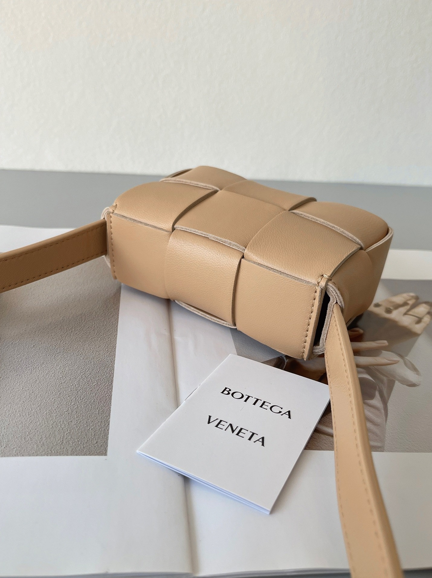 Top Quality Knockoff B0tt*ga Ven*ta Candy Cassette Bag In Almond