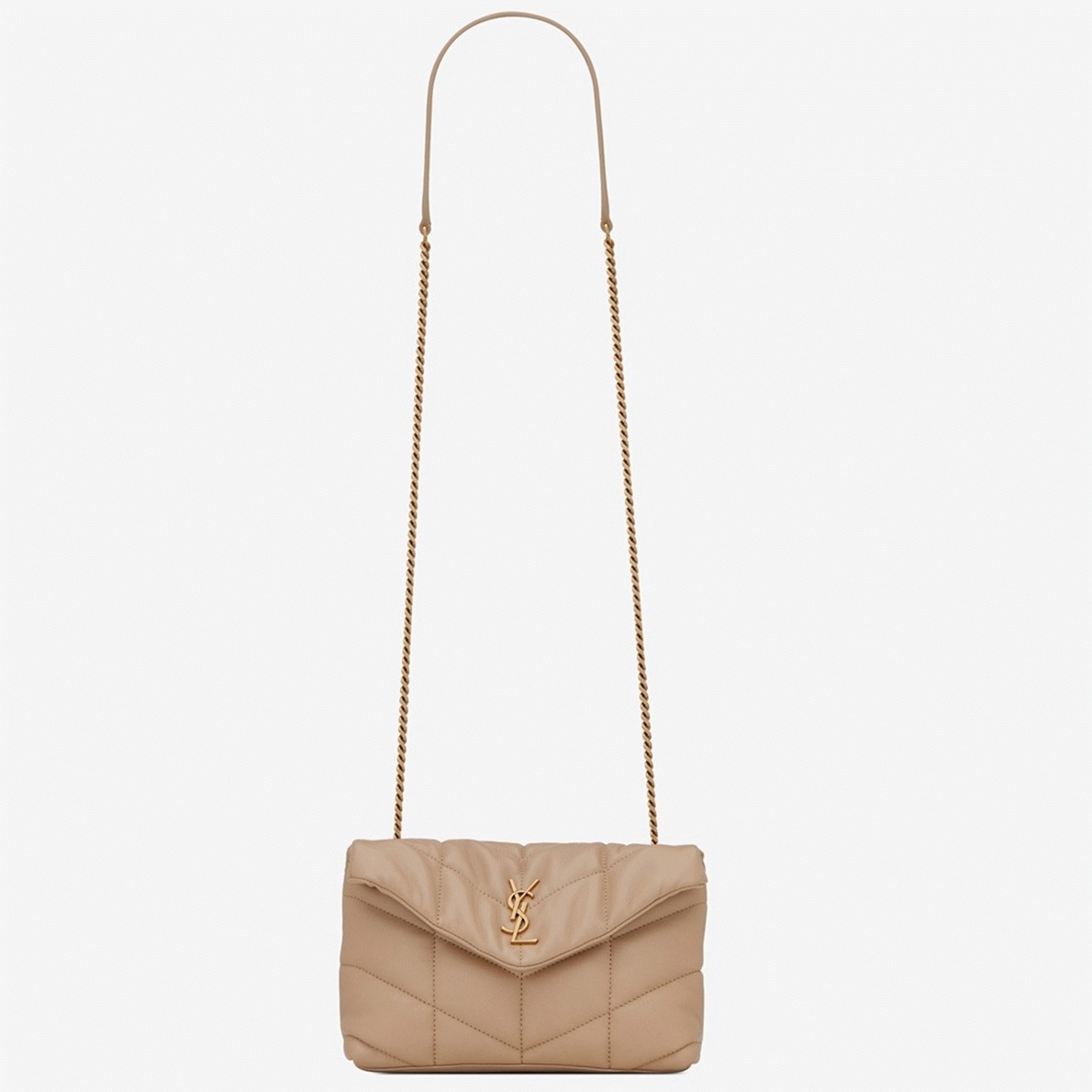 Replica Sa1nt Lau*nt Puffer Toy Bag Beige Quilted Lambskin